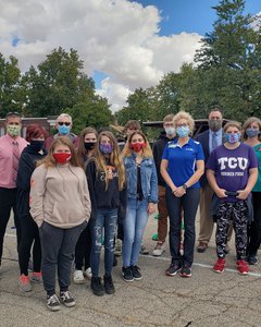 Students are pictured with Regional Superintendent Kyle Thomson, PhD, teacher Bill Hall, SBL Healthy Communities Director Laura Bollan, Assistant Regional Superintendent Zak Standerfer and principal/teacher Michelle Young.